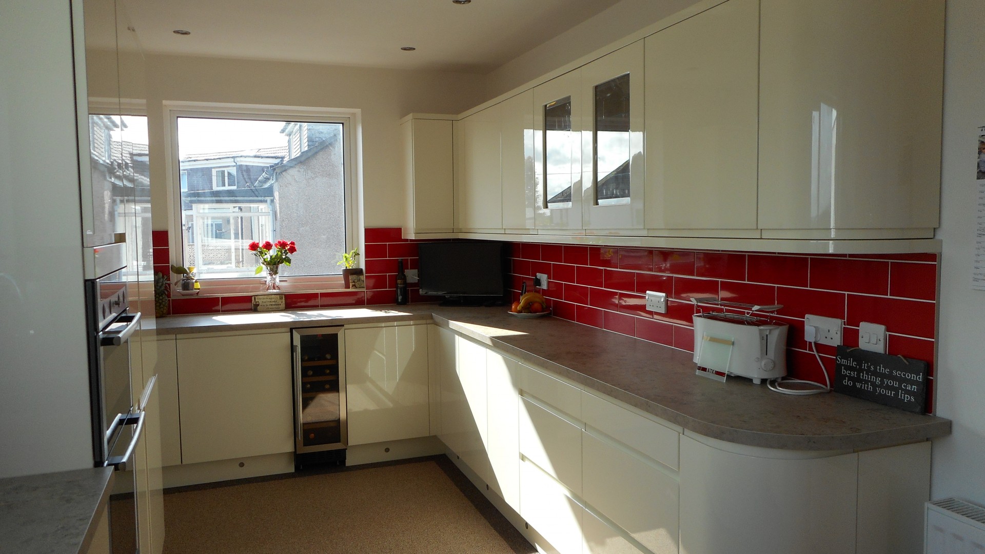 High-Gloss Cream Handleless Kitchen